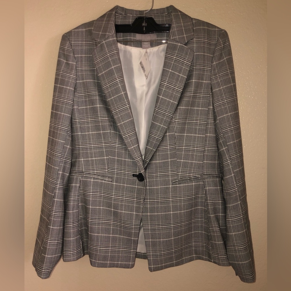 H&M Houndstooth Blazer SZ 6 Black/White NWT